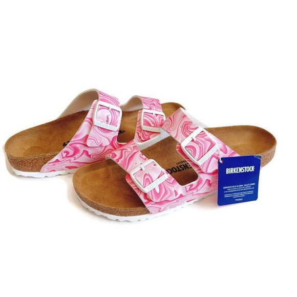 Birkenstock Arizona Birko-Flor Sandals Womens 11 Marble Twirl Fuchsia Tulip Pink - Picture 9 of 9